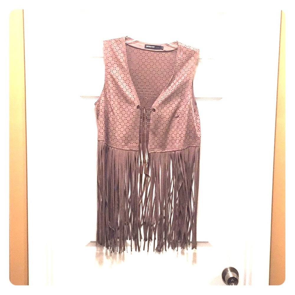 Faux suede fringe vest